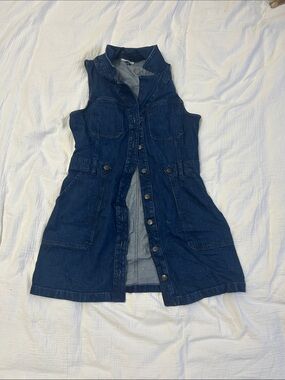 American Eagle Outfitters Dark Blue Denim Button-Front Mini Dress